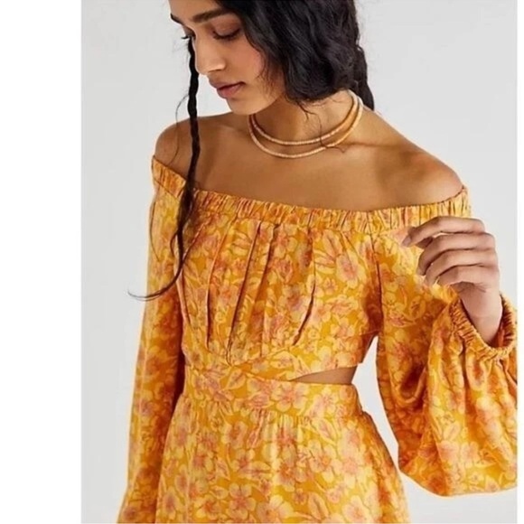 Free People Jael Orange Long Sleeve Floral Cutout Mini Dress Size Large BNWOT - Picture 3 of 7